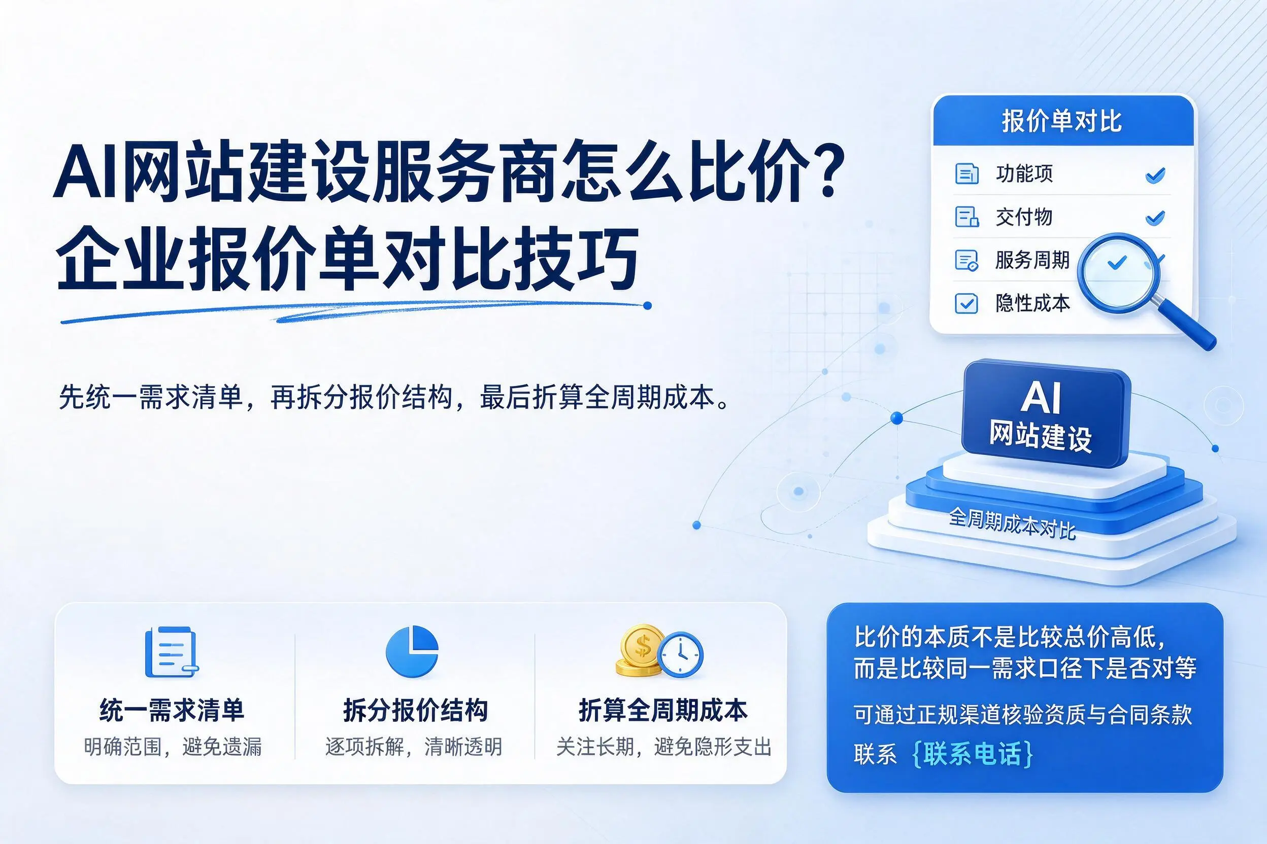AI网站建设服务商怎么比价？河池企业报价单对比技巧